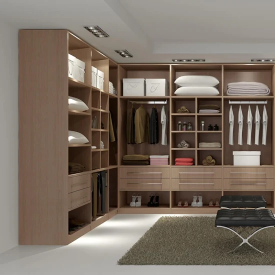 Vestidor moderno de alta calidad para el hogar, dormitorio, muebles de madera, puerta corrediza de vidrio, almacenamiento de ropa